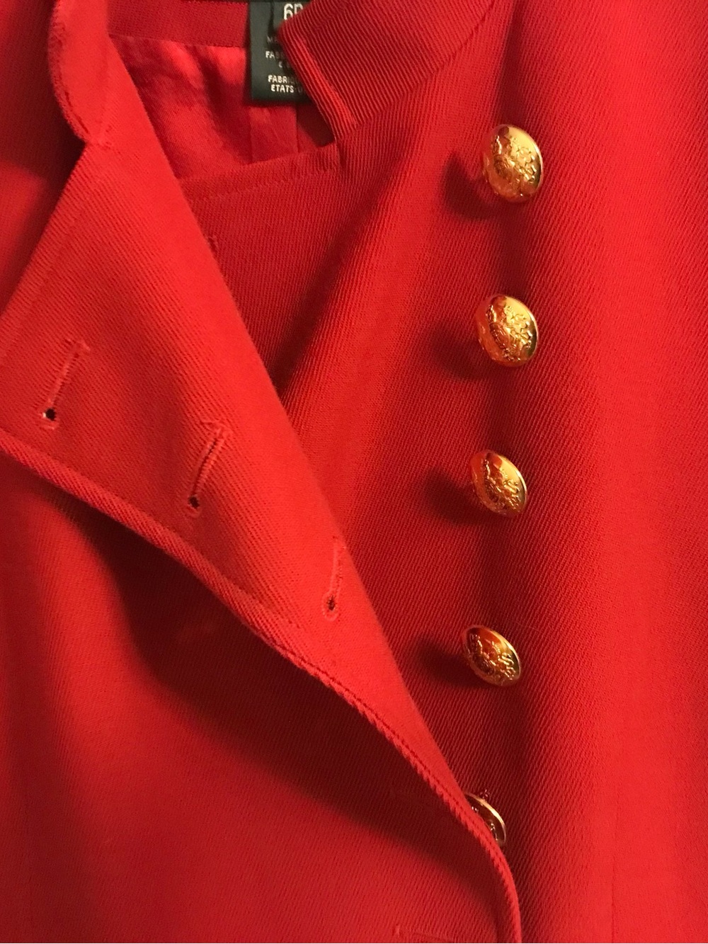 Lauren Ralph Lauren Vintage Red Blazer Wool Shoulder Pads Gold Buttons - Picture 5 of 10